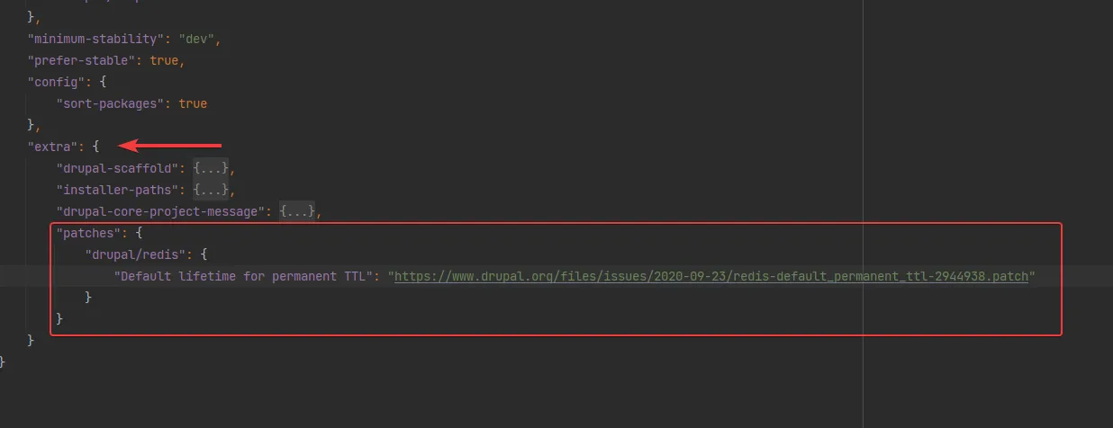 El parche de redis aplicado en el archivo composer.json