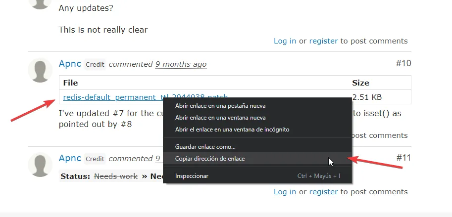 El parche de redis en la pagina de Drupal.org
