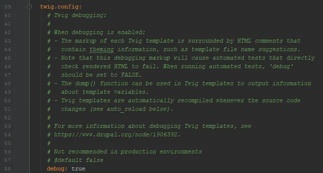 Configuracion debug en el services.yml