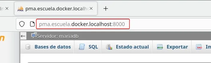 La URL de phpmyamin en docker4drupal