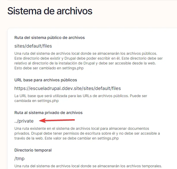 Carpeta privada en el sistema de archivos de Drupal